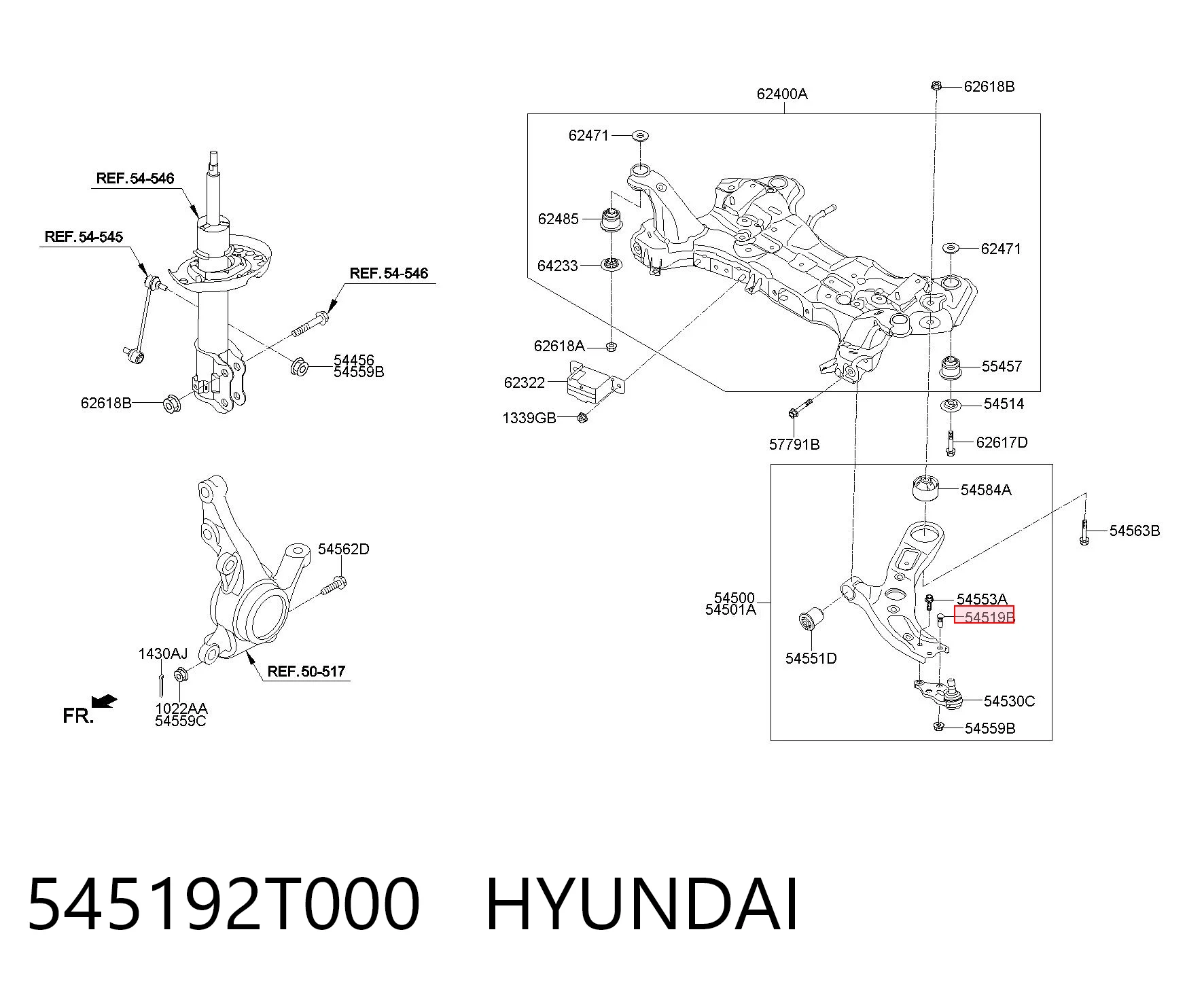 545192T000 Hyundai/Kia Parafuso de fixação de braço oscilante dianteiro, inferior