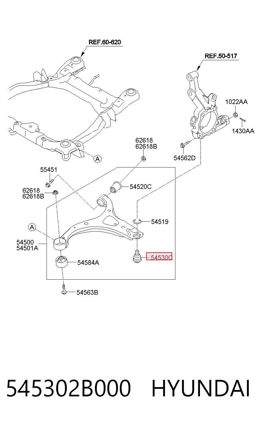 545302B000 Hyundai/Kia Suporte de esfera inferior
