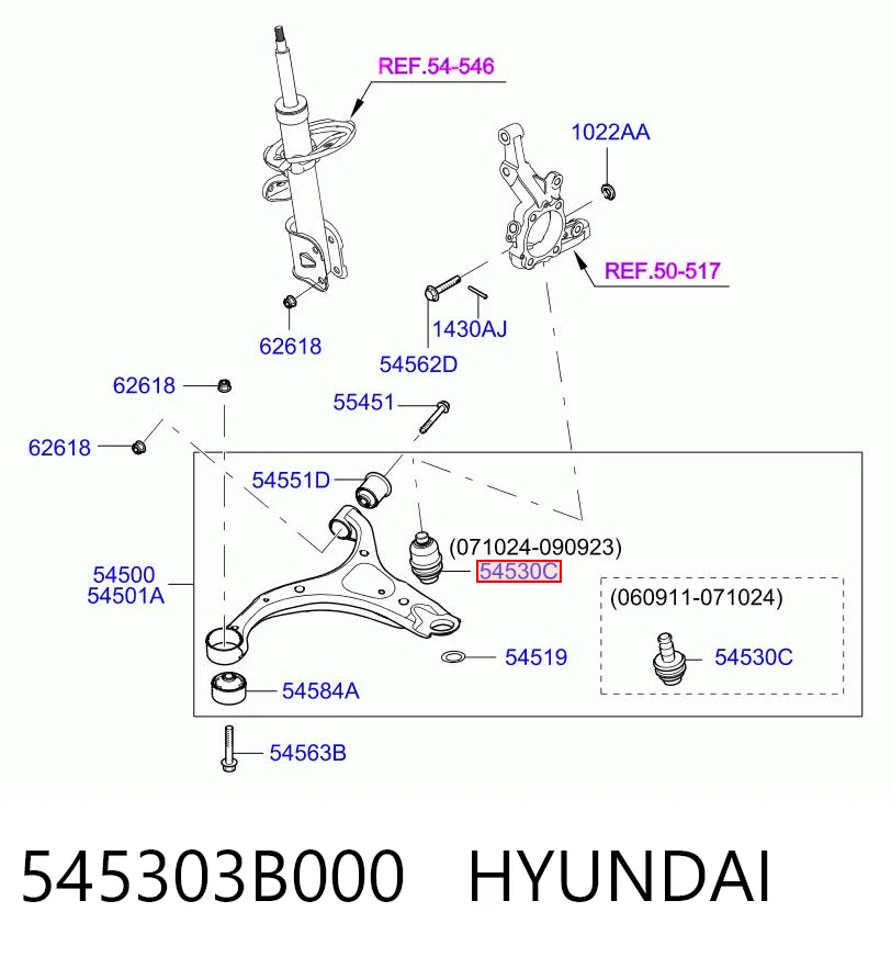 545303B000 Hyundai/Kia Suporte de esfera inferior