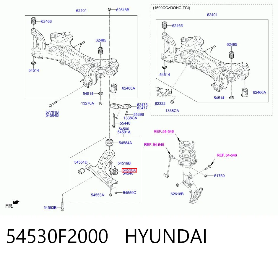 54530F2000 Hyundai/Kia Suporte de esfera inferior esquerdo