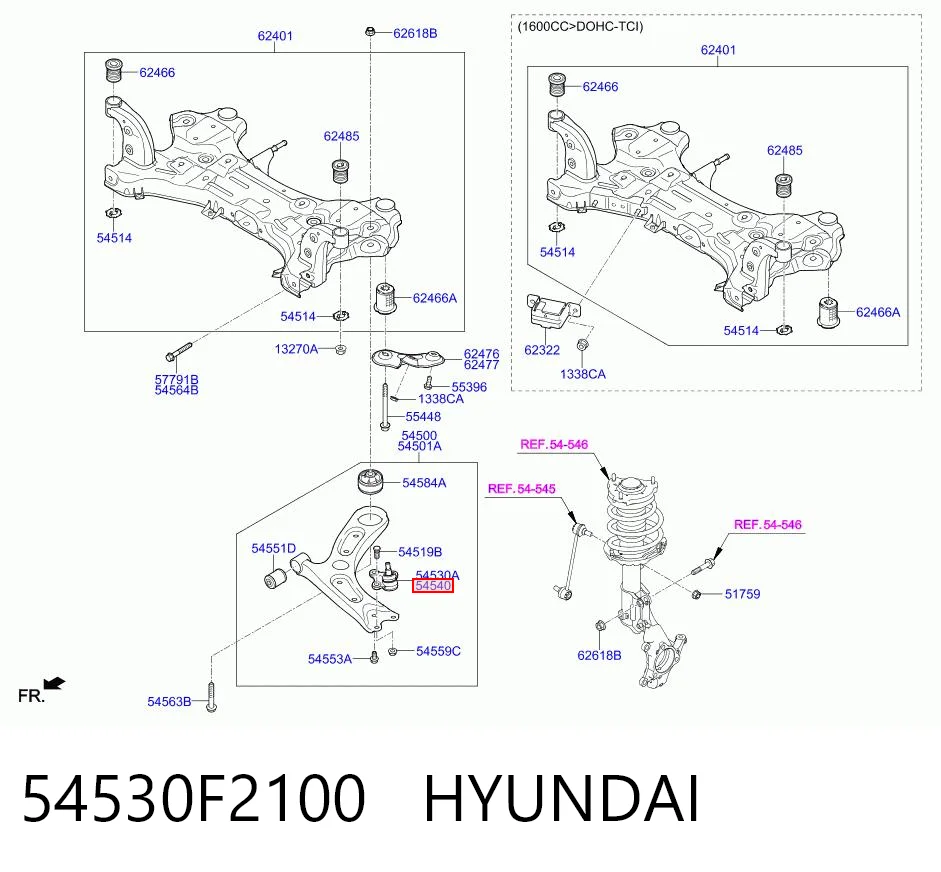 54530F2100 Hyundai/Kia Suporte de esfera inferior direito