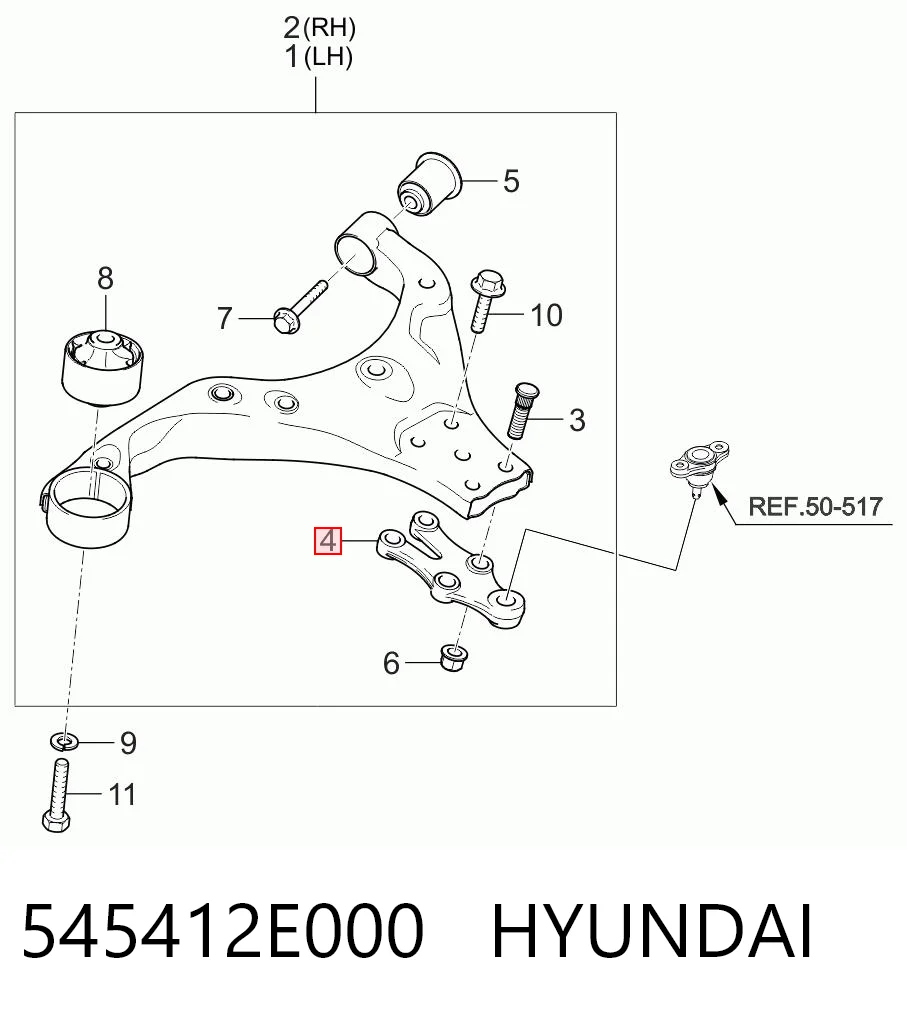 545412E000 Hyundai/Kia Consola de apoio esférico dianteiro