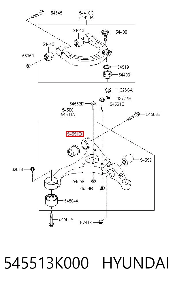 545513K000 Hyundai/Kia Bloco silencioso dianteiro do braço oscilante inferior