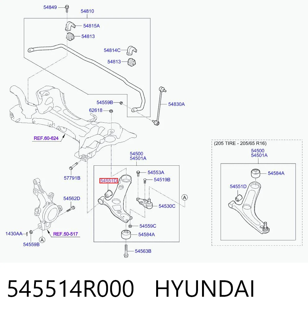 545514R000 Hyundai/Kia Bloco silencioso dianteiro do braço oscilante inferior