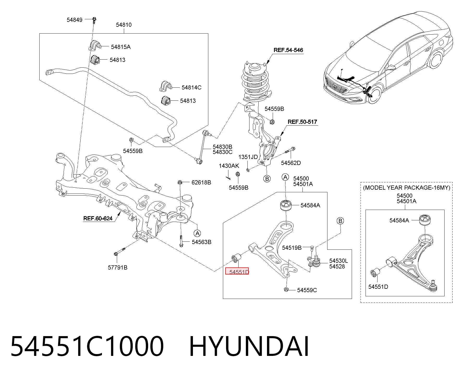 54551C1000 Hyundai/Kia Bloco silencioso dianteiro do braço oscilante inferior