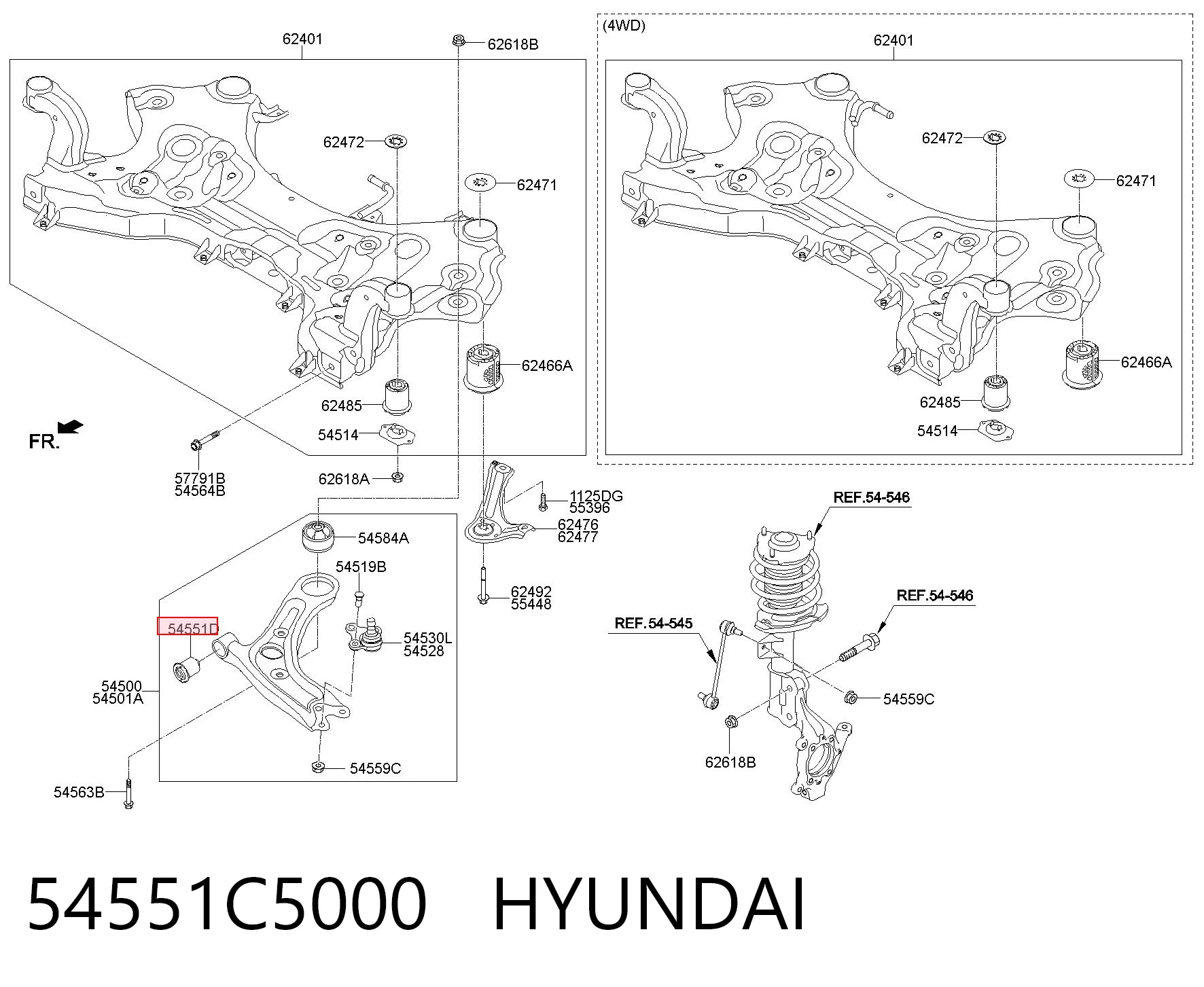 54551C5000 Hyundai/Kia Bloco silencioso dianteiro do braço oscilante inferior