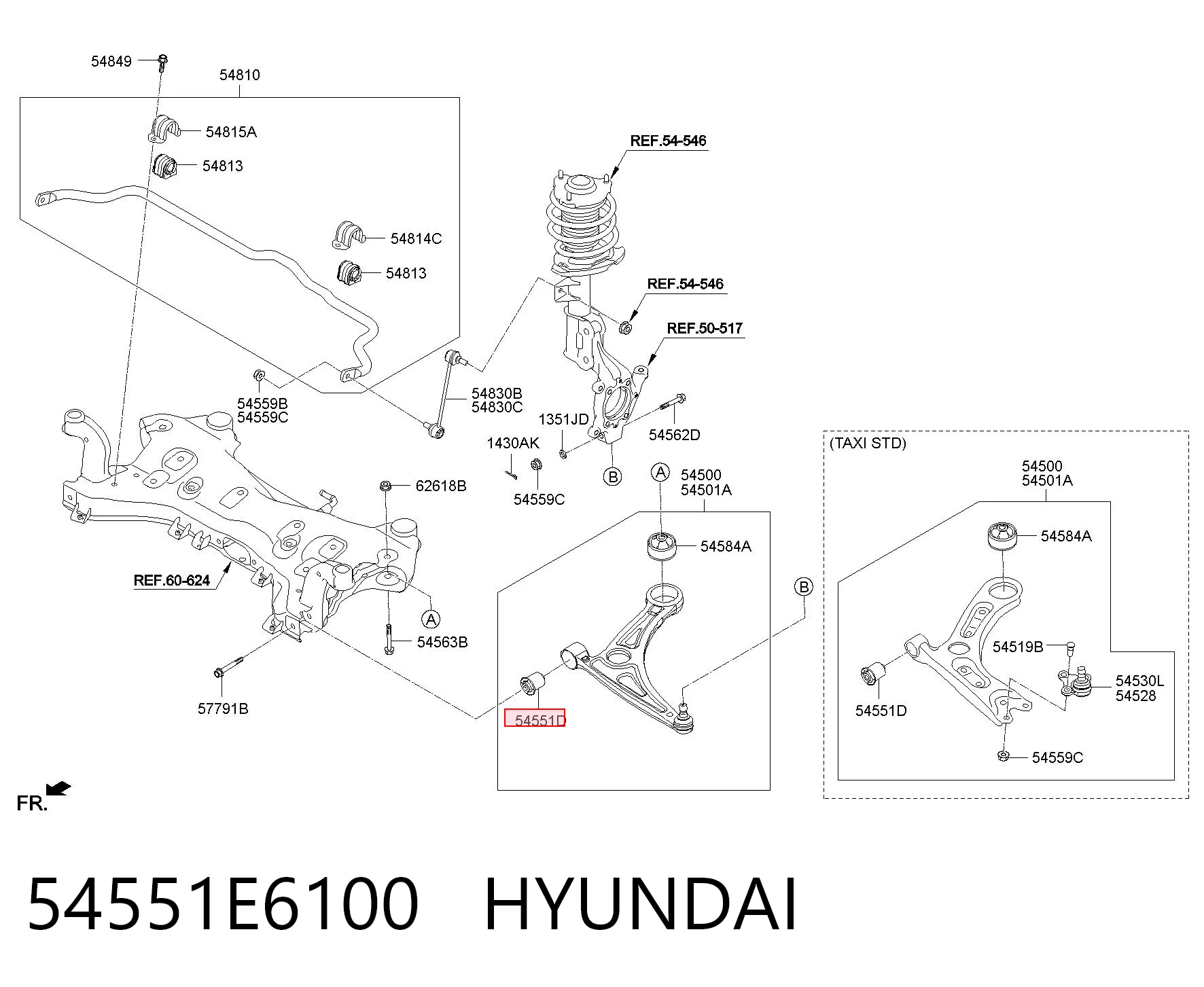 54551E6100 Hyundai/Kia Bloco silencioso dianteiro do braço oscilante inferior