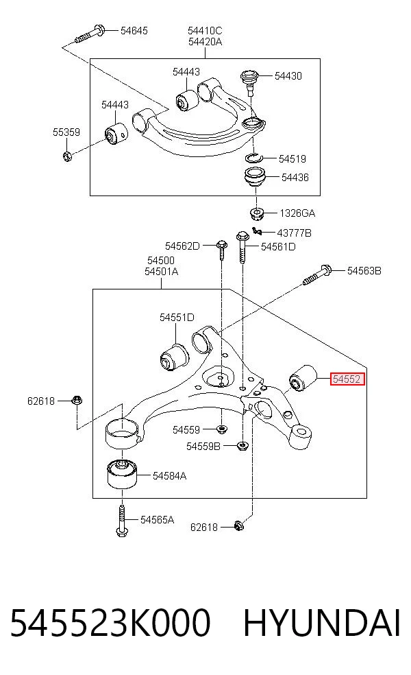 545523K000 Hyundai/Kia Bloco silencioso dianteiro do braço oscilante inferior