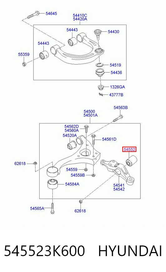 545523K600 Hyundai/Kia Bloco silencioso dianteiro do braço oscilante inferior