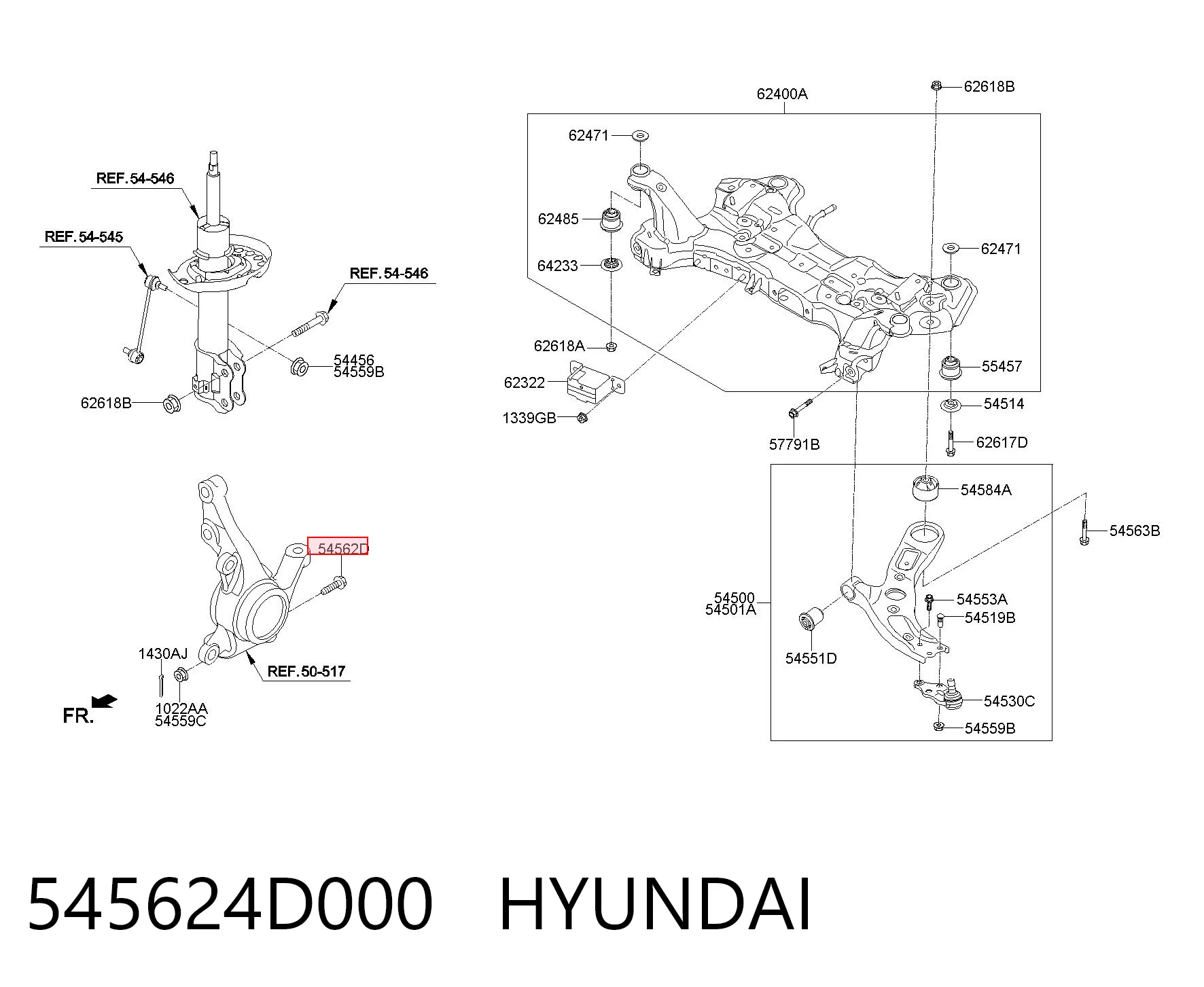 545624D000 Hyundai/Kia Parafuso de fixação de apoio esférico dianteiro ao pino de apoio