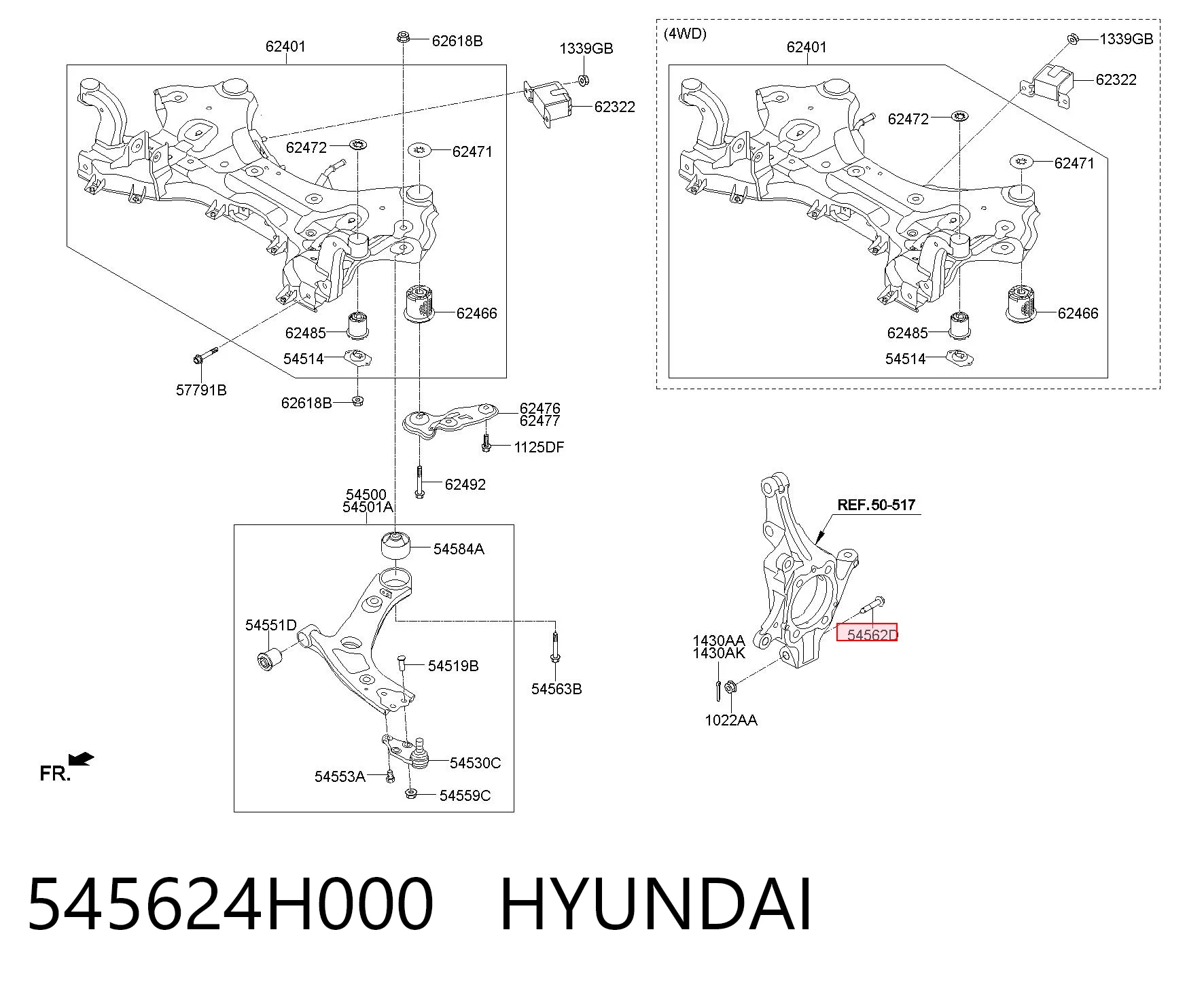 545624H000 Hyundai/Kia Parafuso de fixação de apoio esférico dianteiro ao pino de apoio
