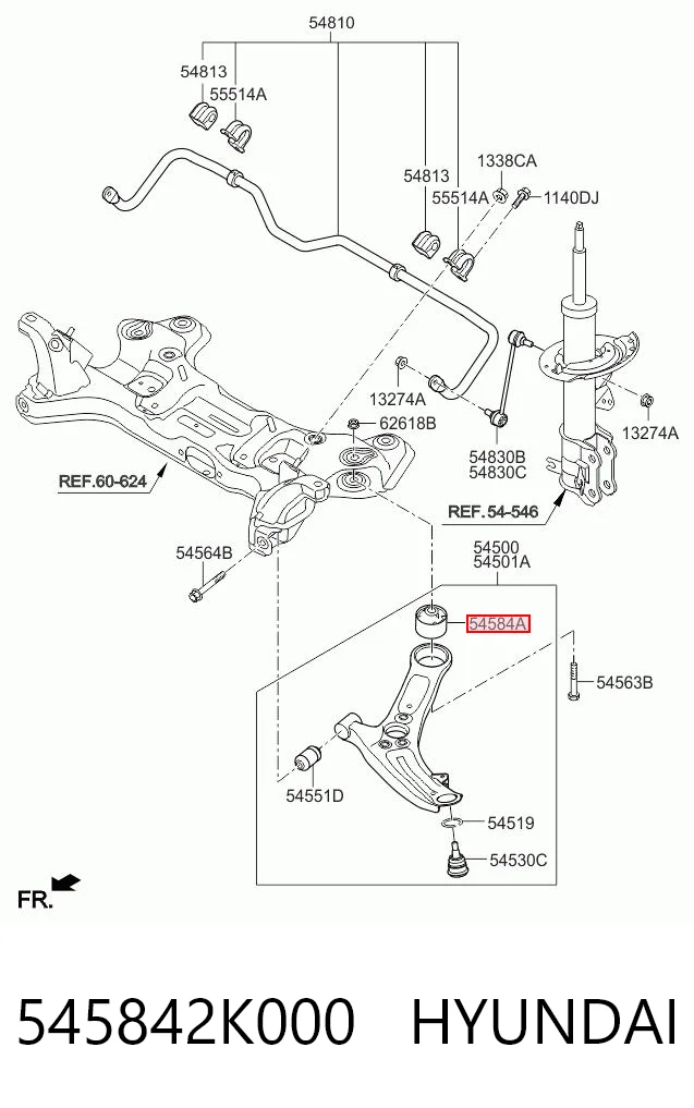 545842K000 Hyundai/Kia Bloco silencioso dianteiro do braço oscilante inferior