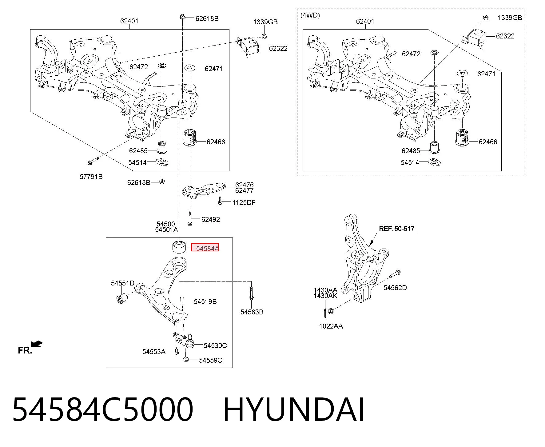 54584C5000 Hyundai/Kia Bloco silencioso dianteiro do braço oscilante inferior
