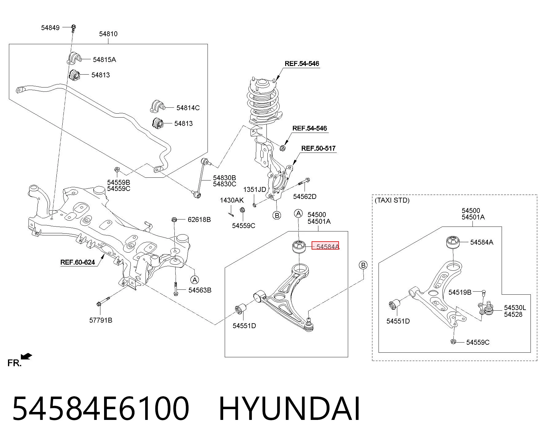 54584E6100 Hyundai/Kia Bloco silencioso dianteiro do braço oscilante inferior