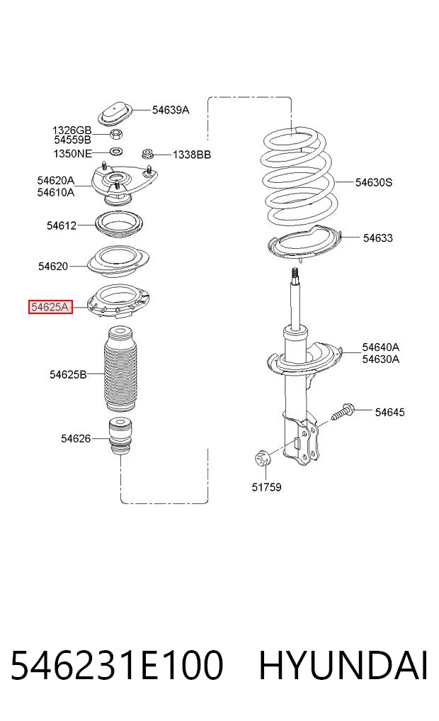 546231E100 Hyundai/Kia Espaçador (anel de borracha) da mola dianteira superior
