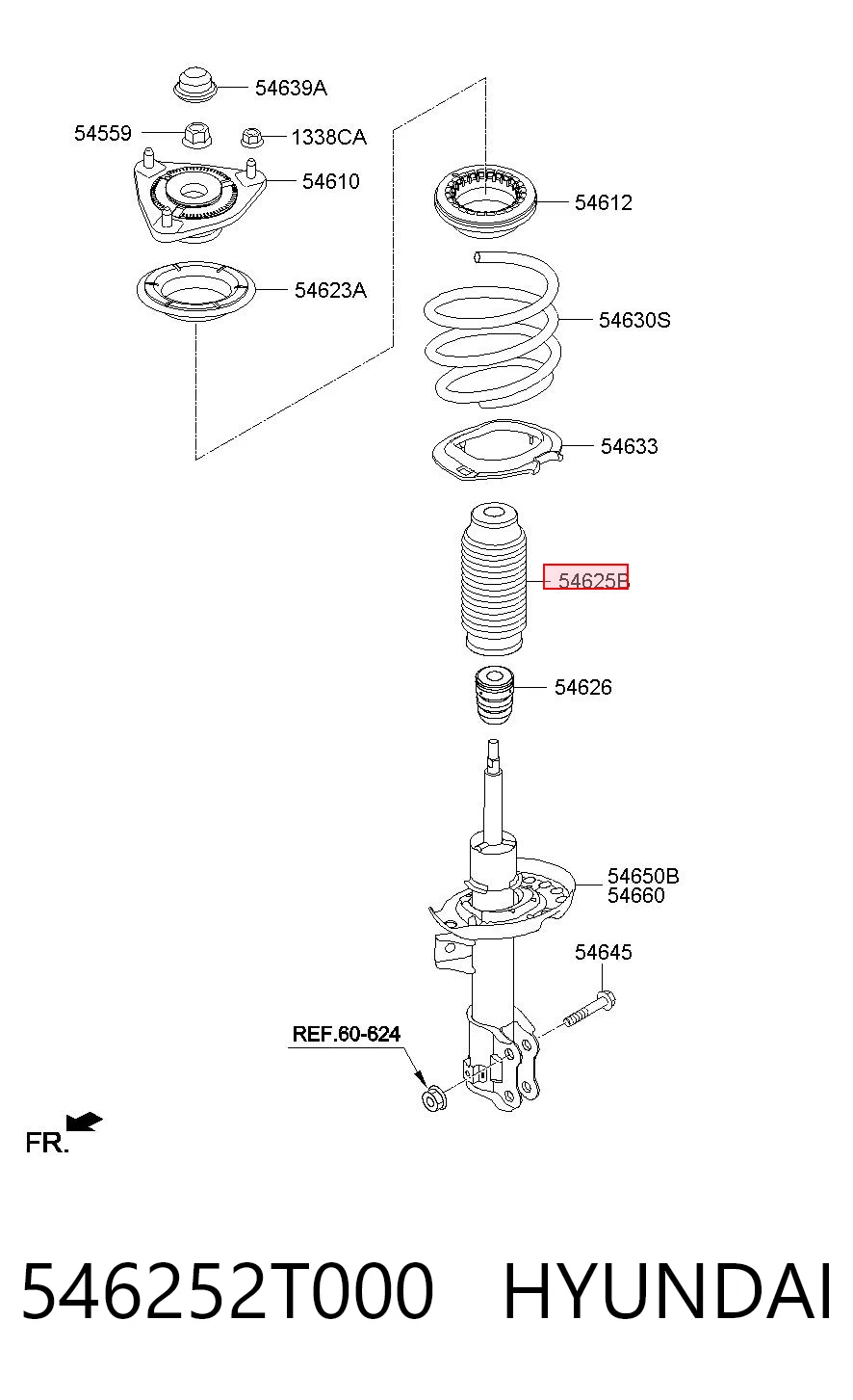 546252T000 Hyundai/Kia Bota de proteção de amortecedor dianteiro
