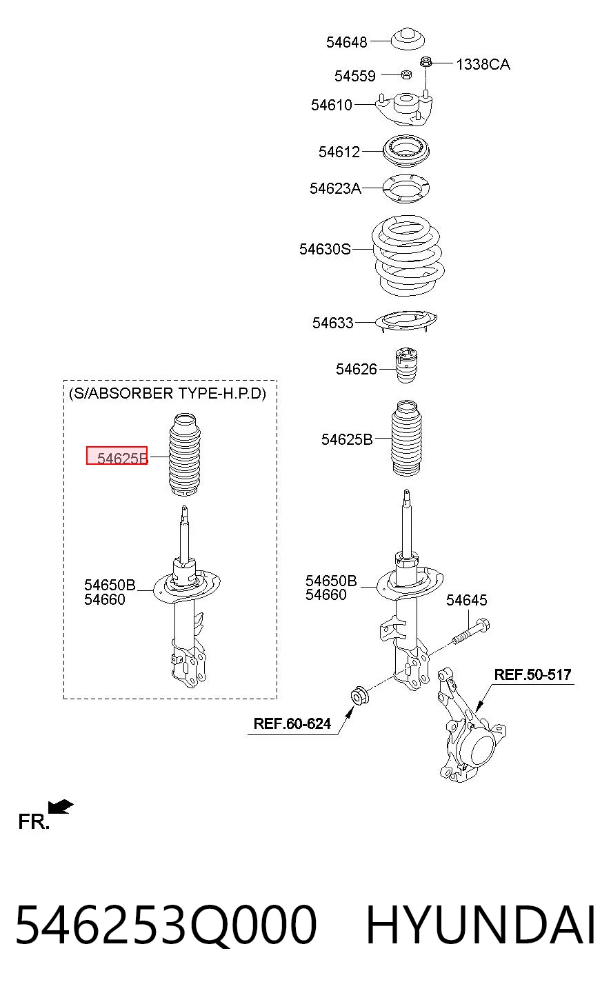 546253Q000 Hyundai/Kia Bota de proteção de amortecedor dianteiro