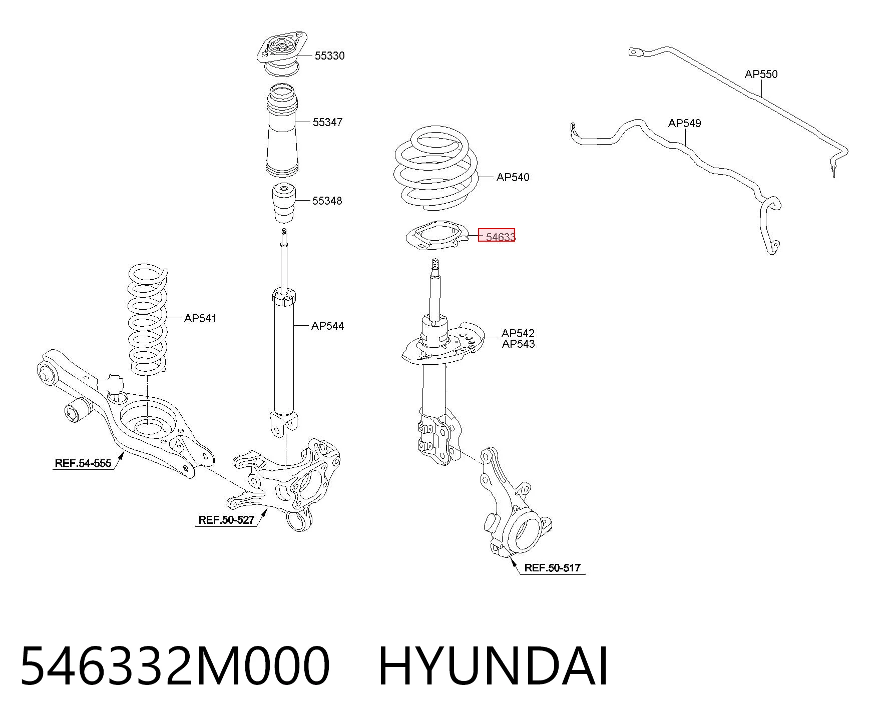 546332M000 Hyundai/Kia Espaçador (anel de borracha) da mola dianteira inferior