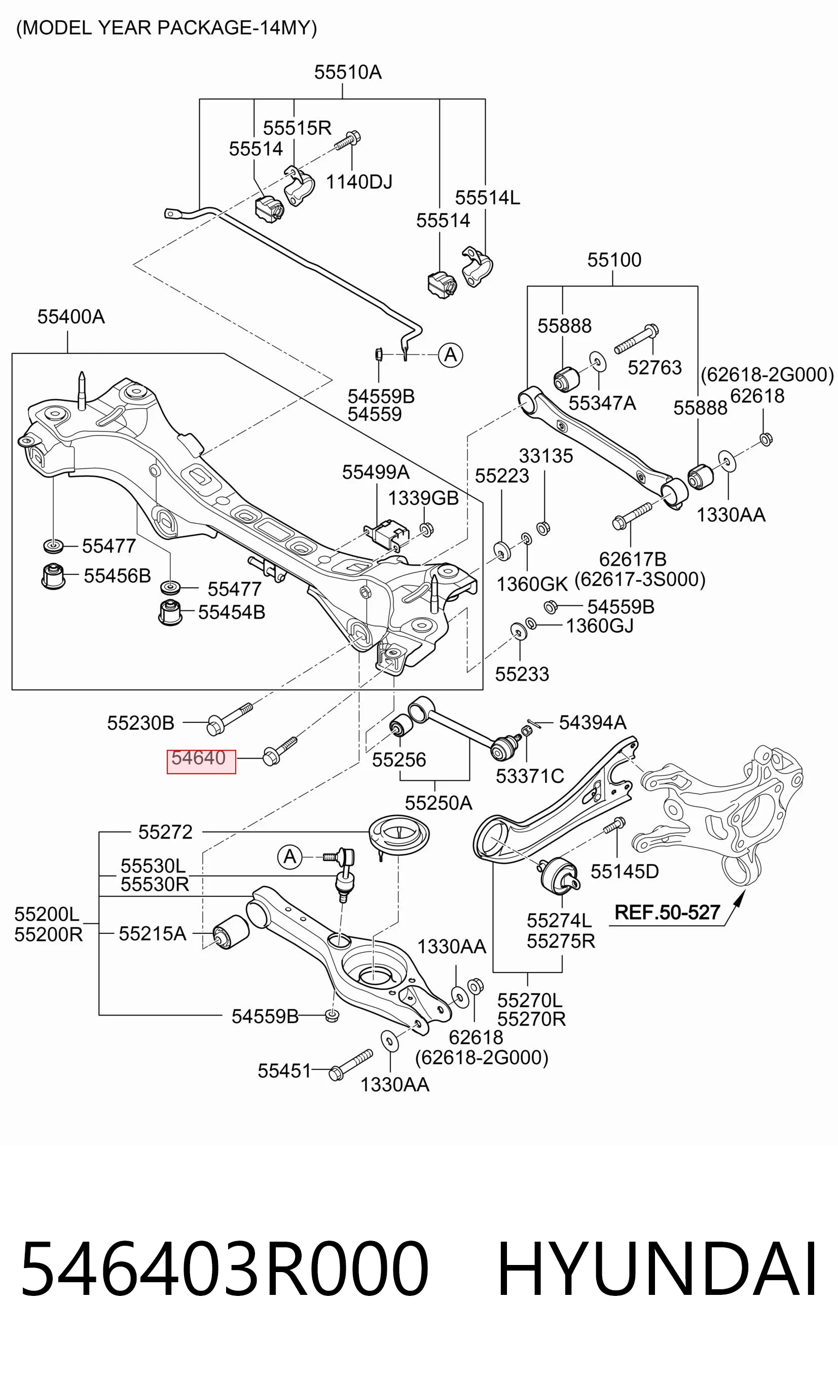 546403R000 Hyundai/Kia Parafuso de fixação de braço oscilante de inclinação traseiro, interno