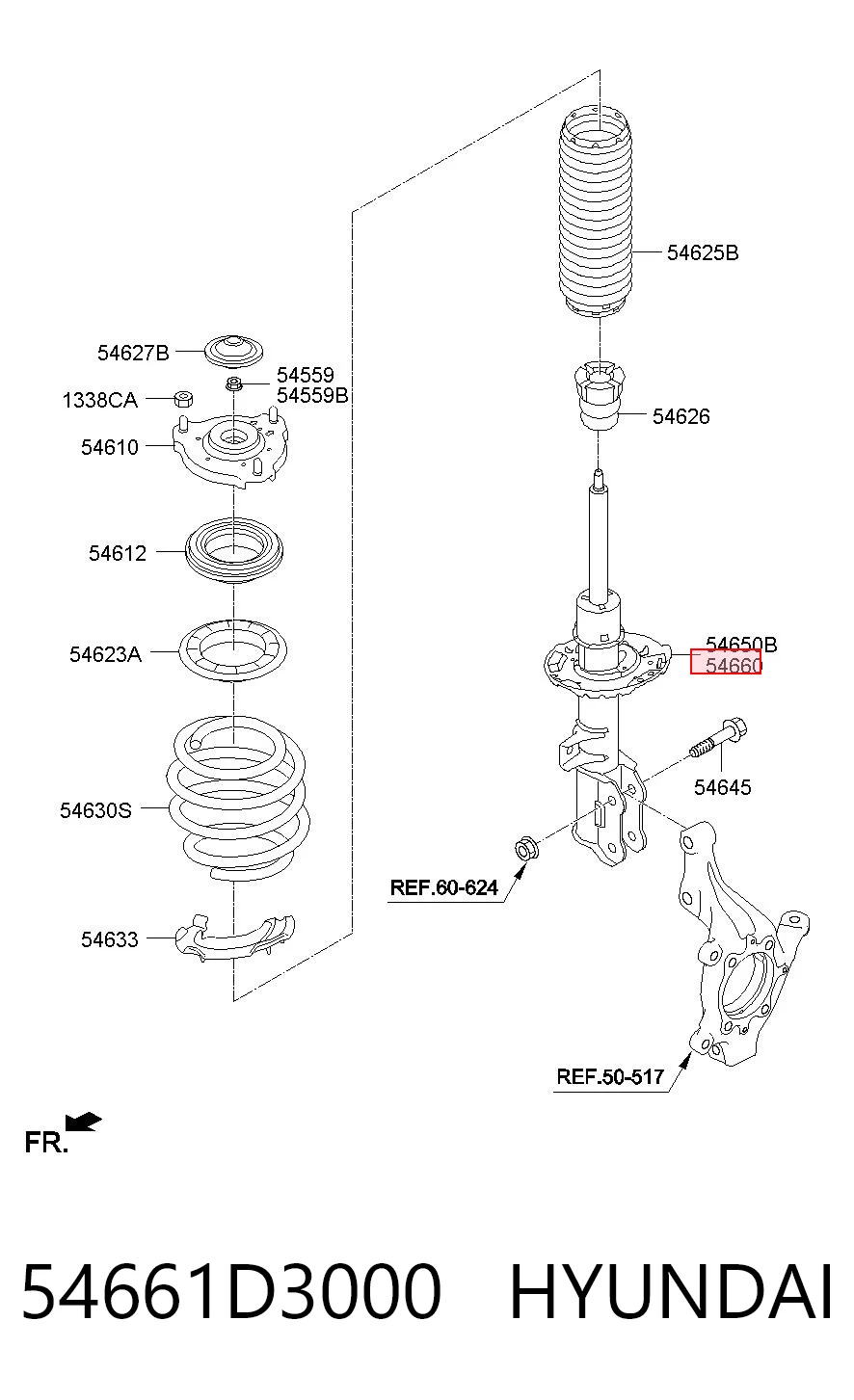 54661D3000 Hyundai/Kia Amortecedor dianteiro direito