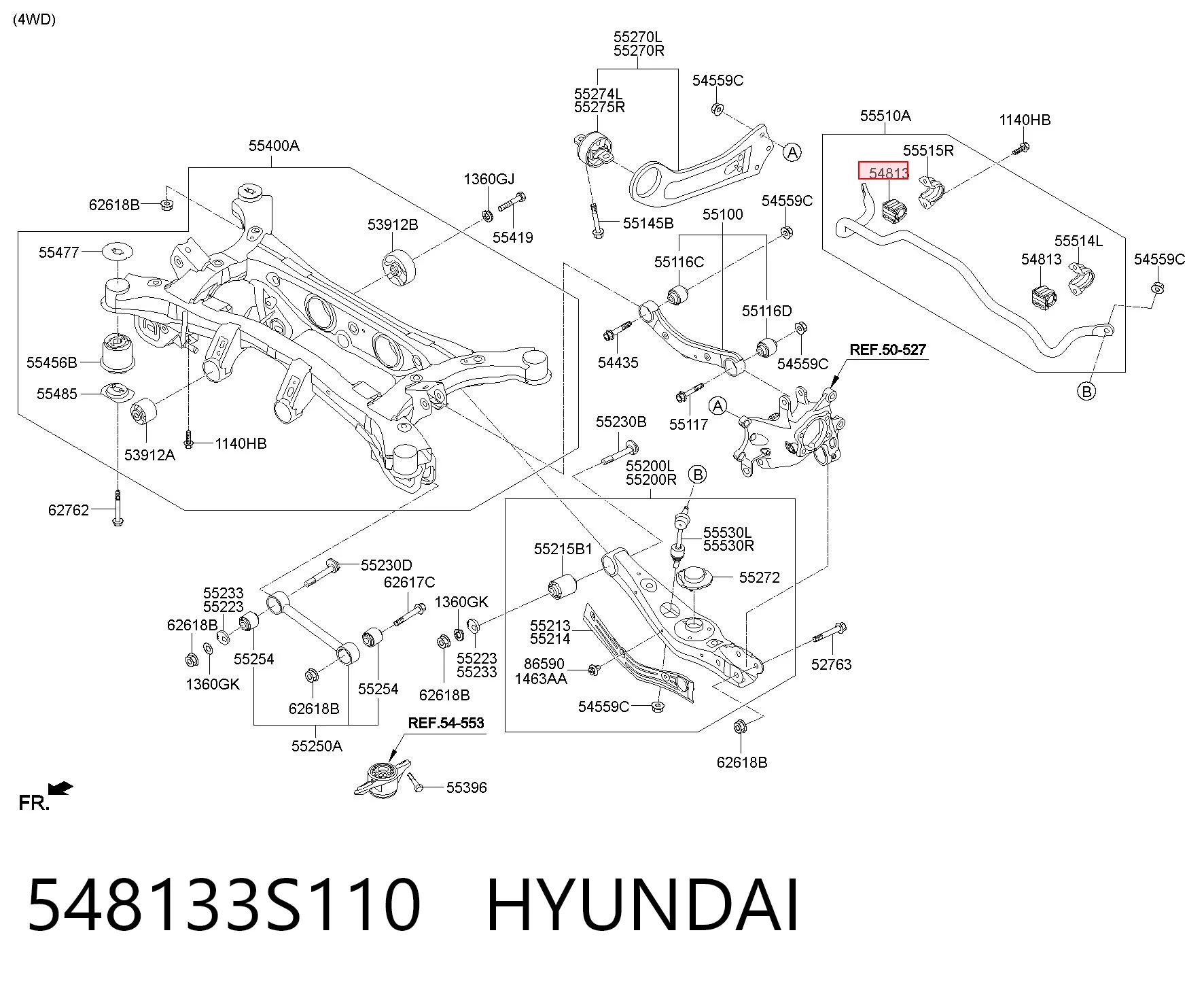548133S110 Hyundai/Kia Bucha de estabilizador dianteiro