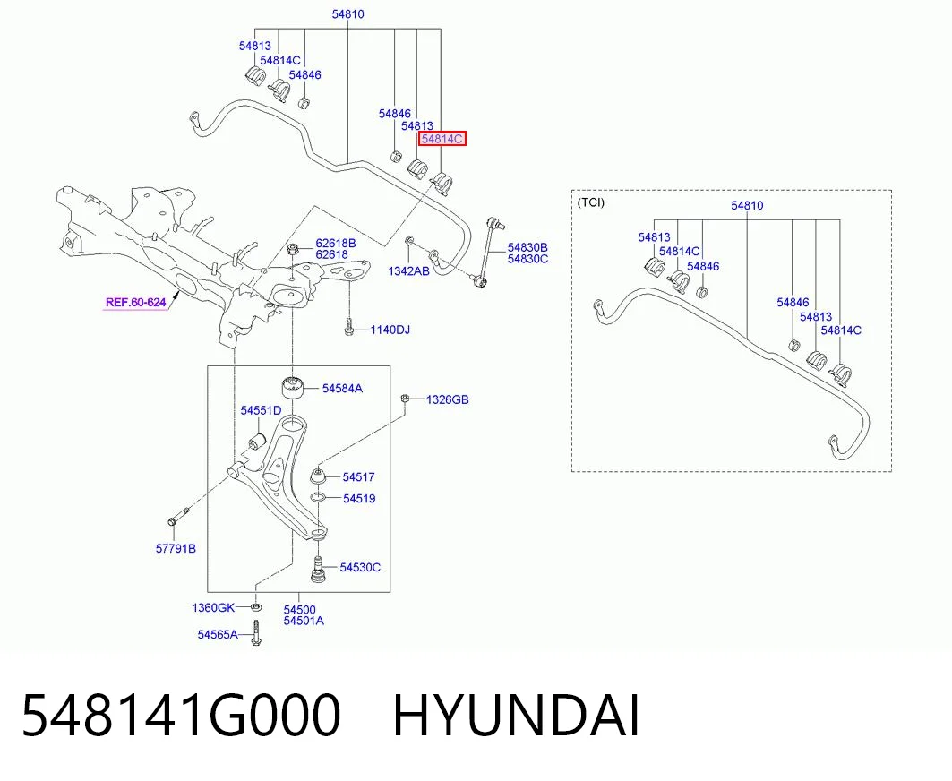548141G000 Hyundai/Kia Braçadeira de fixação da bucha de estabilizador dianteiro