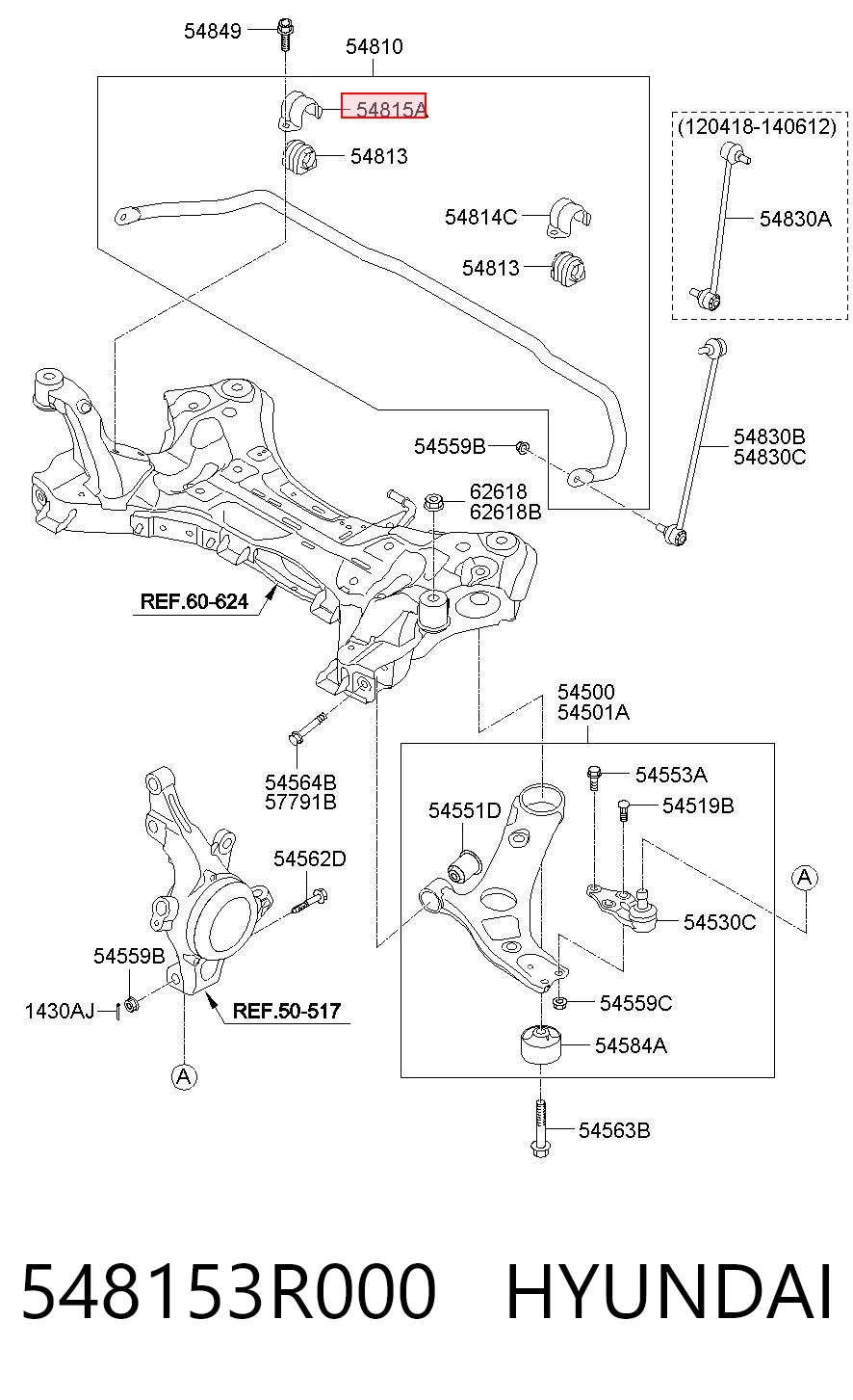 548153R000 Hyundai/Kia Braçadeira de fixação da bucha de estabilizador dianteiro