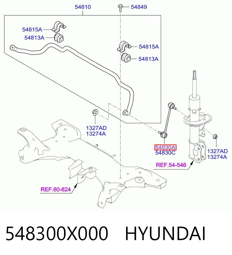 548300X000 Hyundai/Kia Montante esquerdo de estabilizador dianteiro