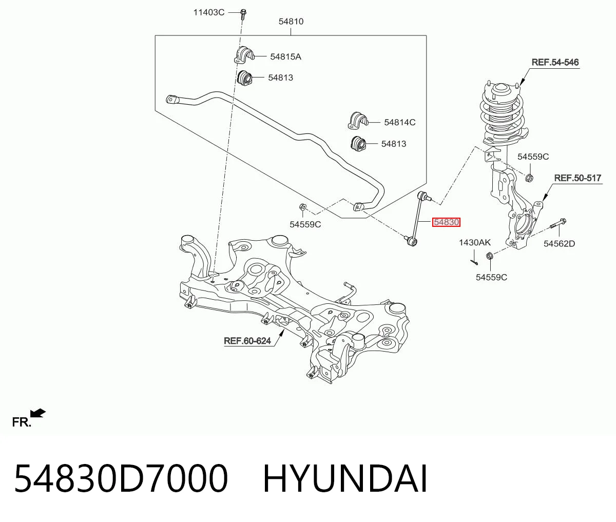 54830D7000 Hyundai/Kia Montante de estabilizador dianteiro