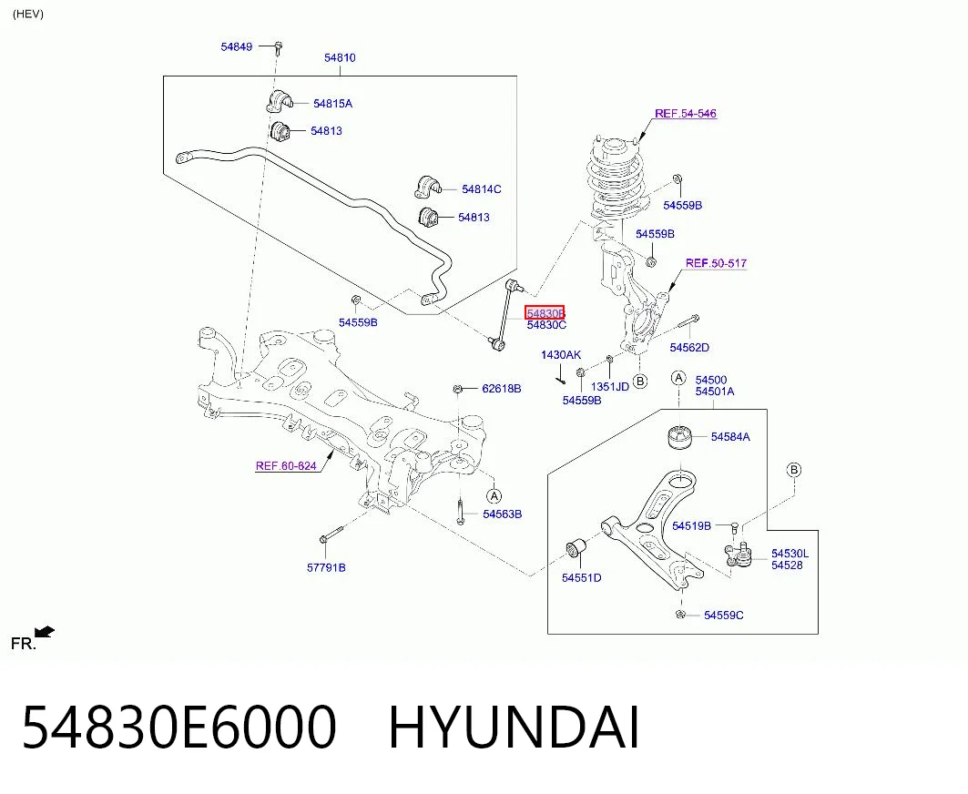 54830E6000 Hyundai/Kia Montante esquerdo de estabilizador dianteiro