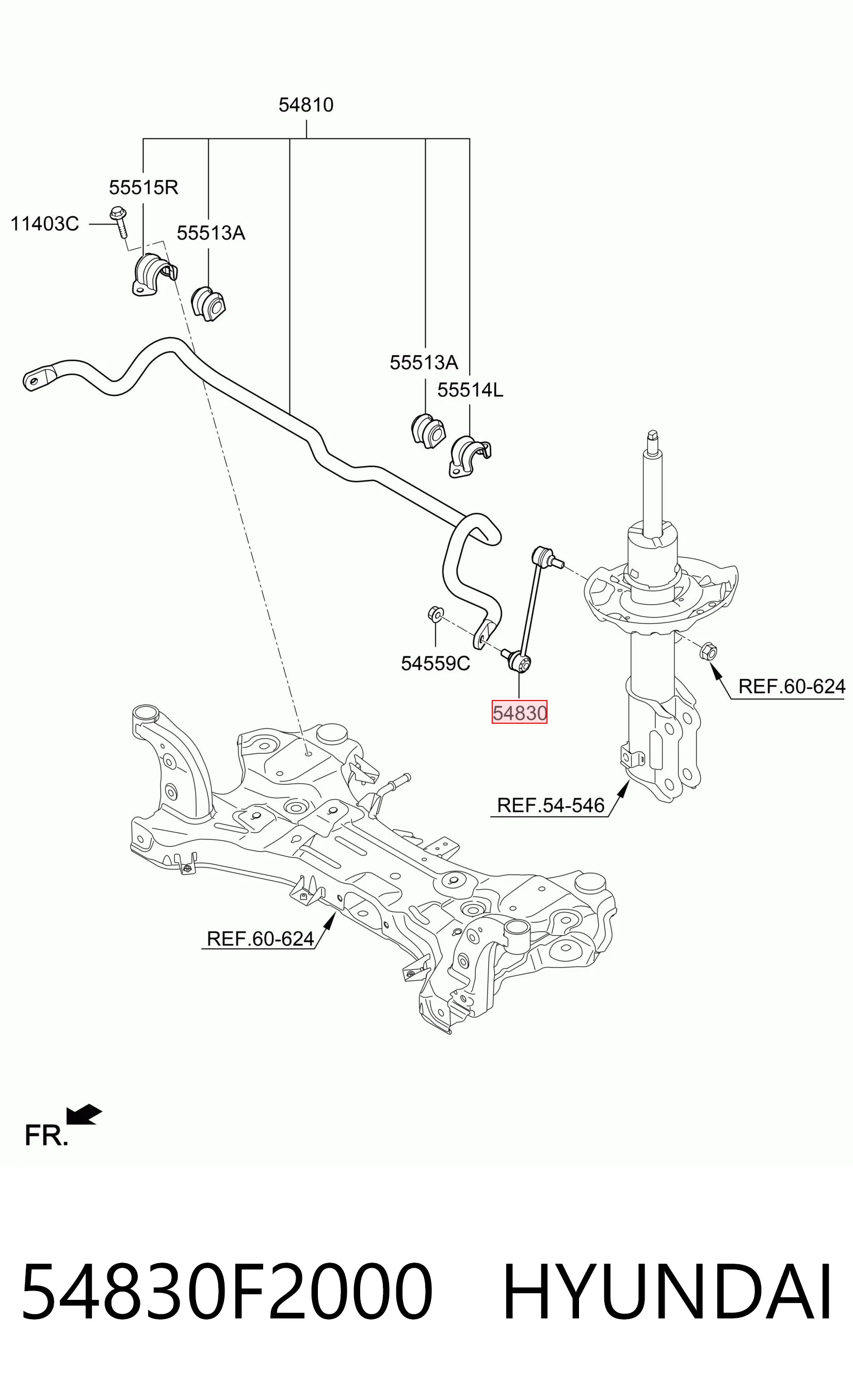 54830F2000 Hyundai/Kia Montante de estabilizador dianteiro
