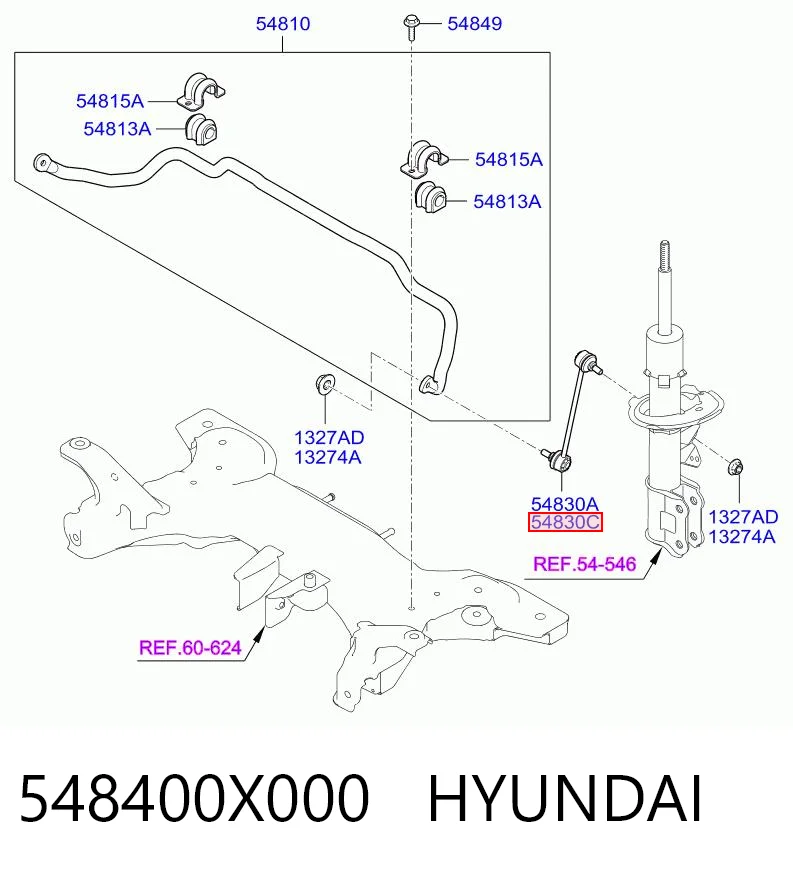 548400X000 Hyundai/Kia Montante direito de estabilizador dianteiro