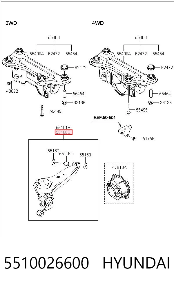 5510026600 Hyundai/Kia Braço oscilante (tração) longitudinal inferior esquerdo de suspensão traseira