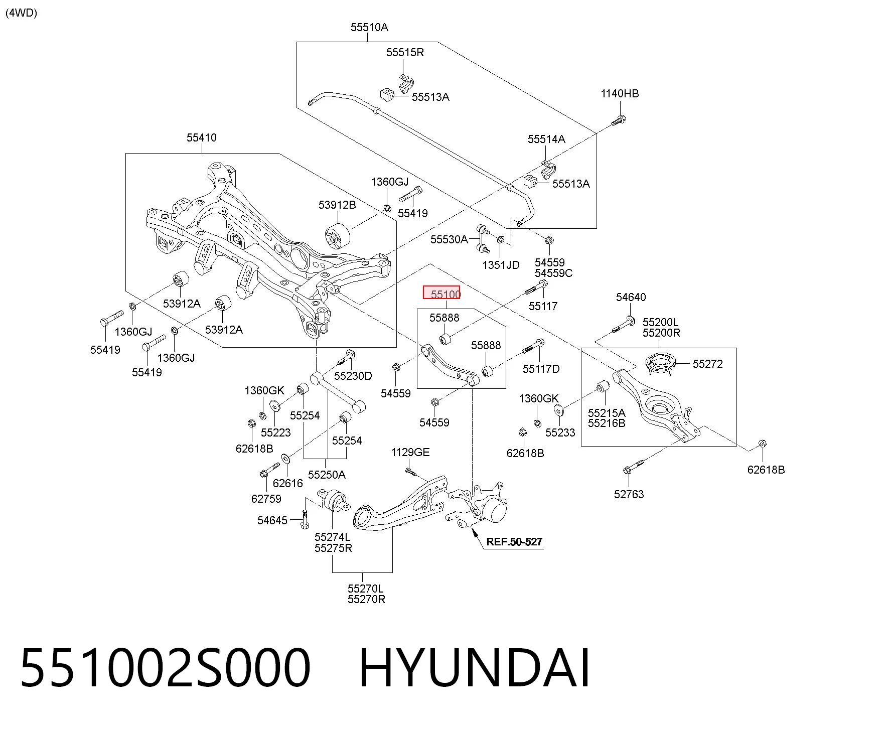 551002S000 Hyundai/Kia Braço oscilante de suspensão traseira transversal