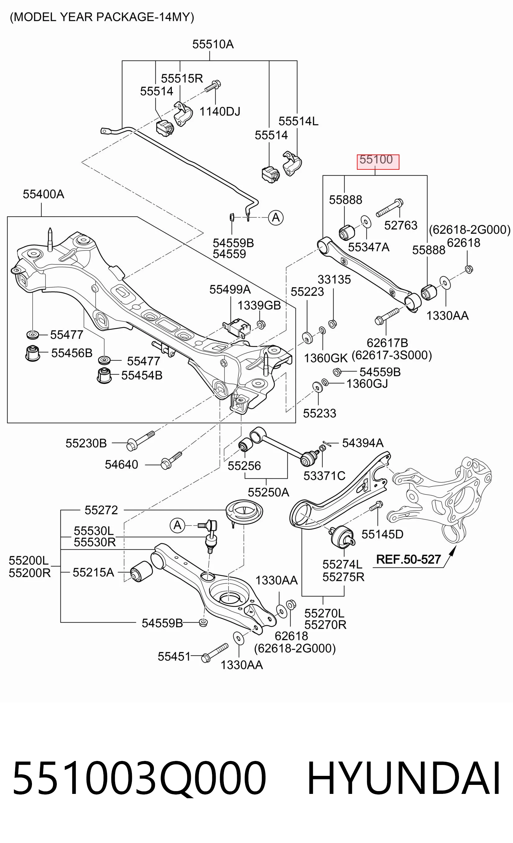 551003Q000 Hyundai/Kia Barra transversal de suspensão traseira
