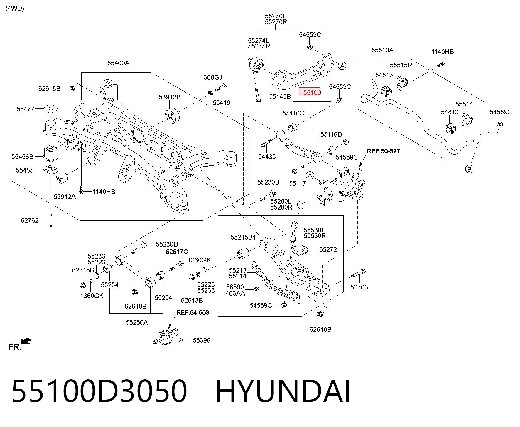 55100D3050 Hyundai/Kia Braço oscilante superior esquerdo/direito de suspensão traseira