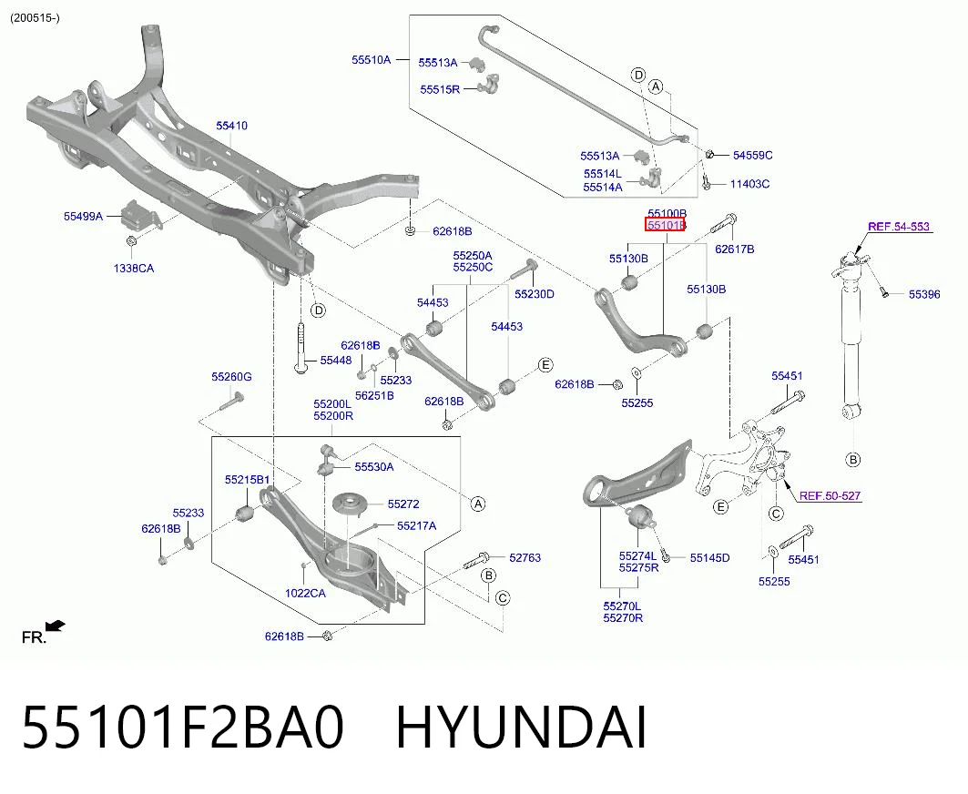 55101F2BA0 Hyundai/Kia Braço oscilante superior direito de suspensão traseira