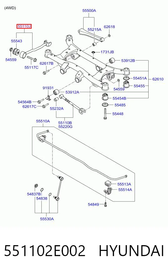 551102E002 Hyundai/Kia Barra longitudinal de suspensão traseira