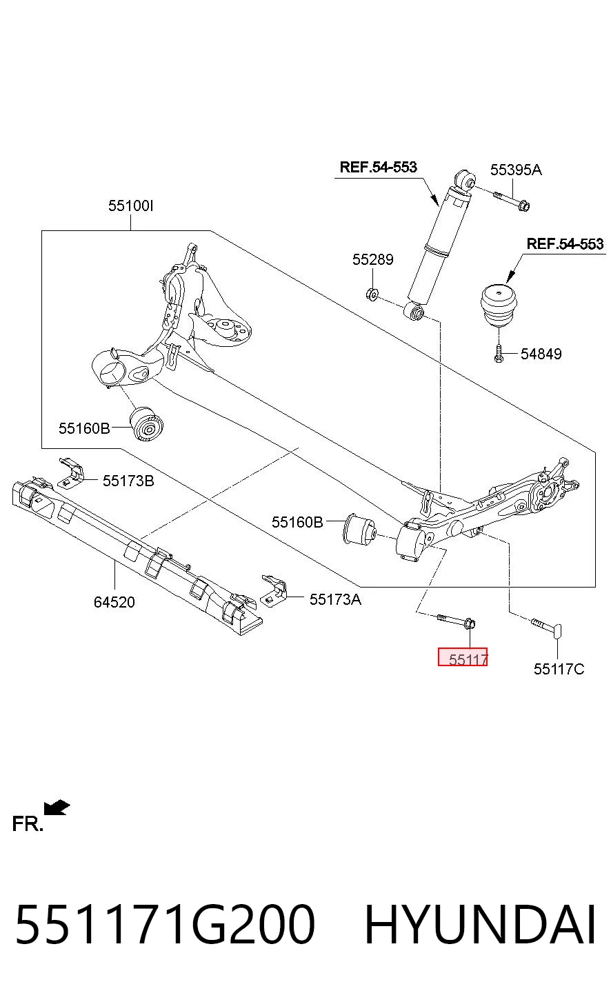 551171G200 Hyundai/Kia Parafuso de fixação de viga traseira (de plataforma veicular)