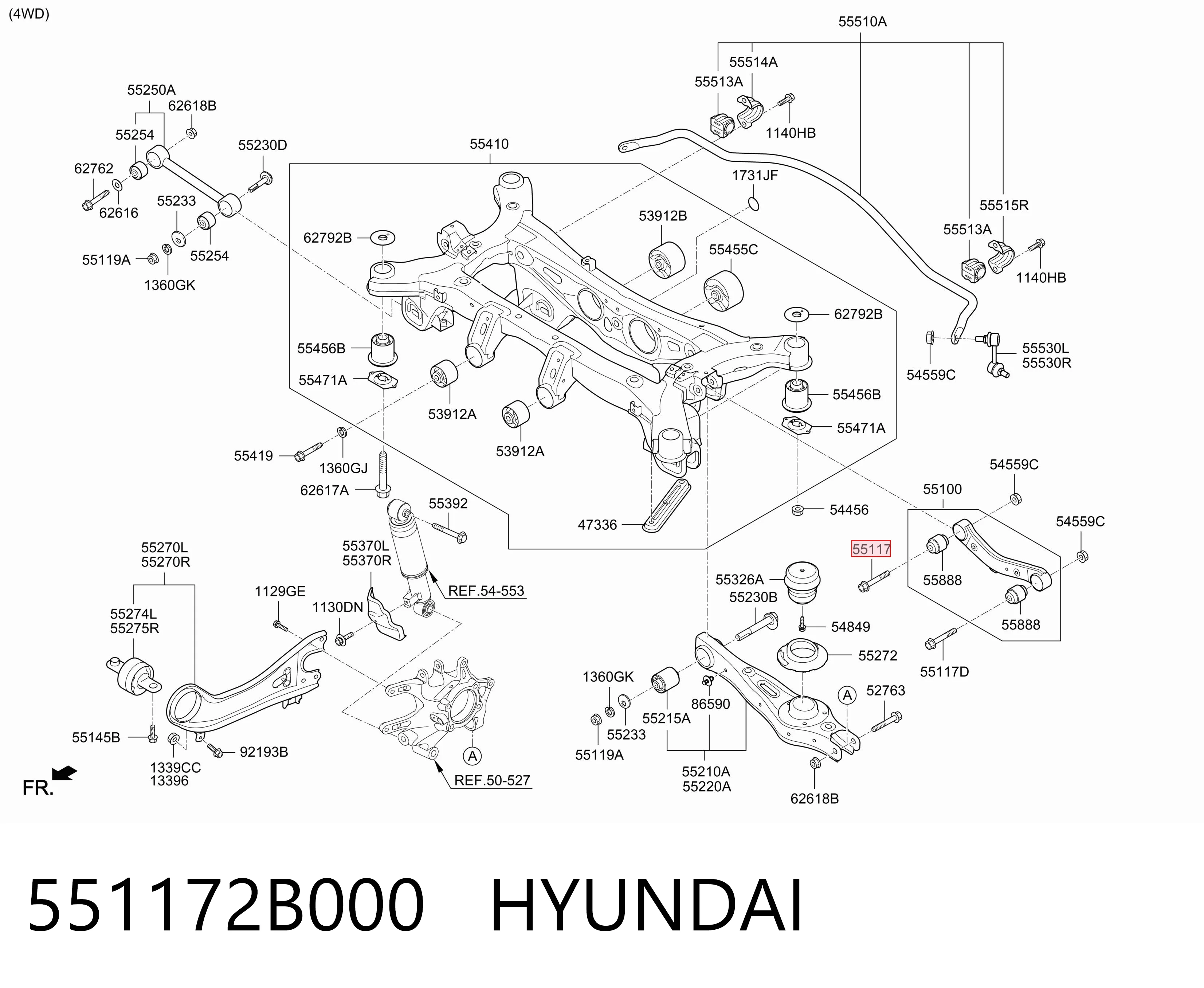551172B000 Hyundai/Kia Parafuso de fixação do braço oscilante superior traseiro, interno