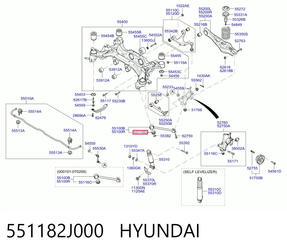 551182J000 Hyundai/Kia Bloco silencioso traseiro de braço oscilante traseiro longitudinal