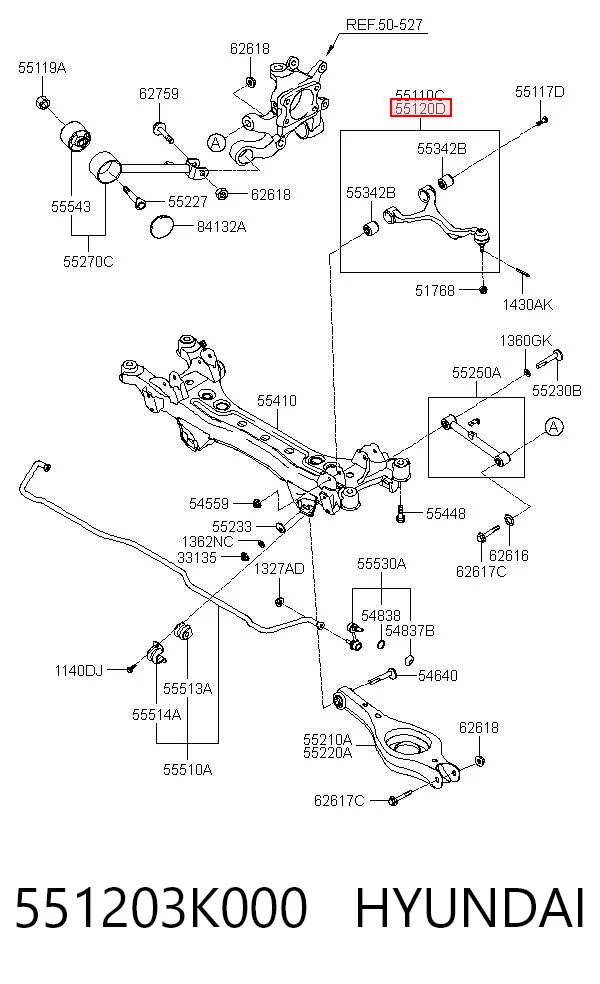 551203K000 Hyundai/Kia Braço oscilante superior direito de suspensão traseira
