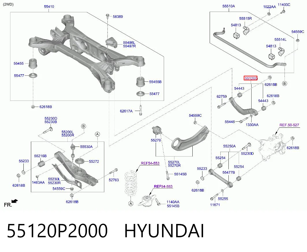 55120P2000 Hyundai/Kia Braço oscilante superior esquerdo/direito de suspensão traseira
