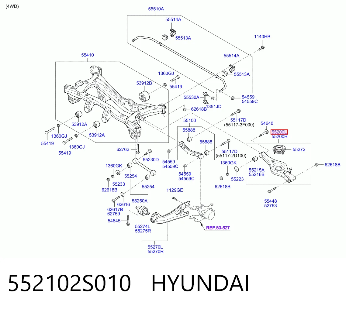 552102S010 Hyundai/Kia Braço oscilante transversal esquerdo de suspensão traseira