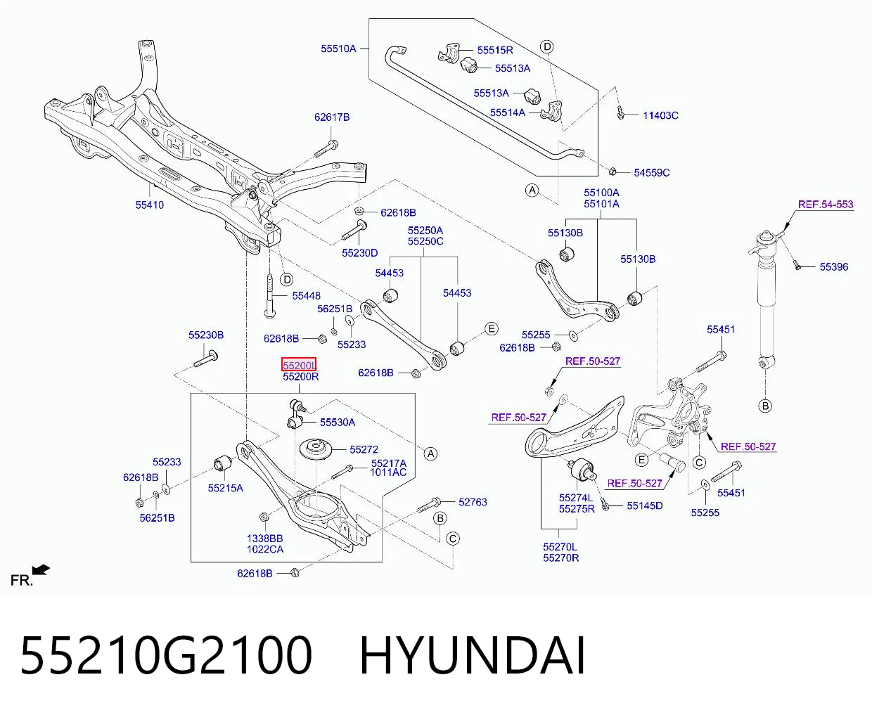 55210G2100 Hyundai/Kia Braço oscilante inferior esquerdo de suspensão traseira