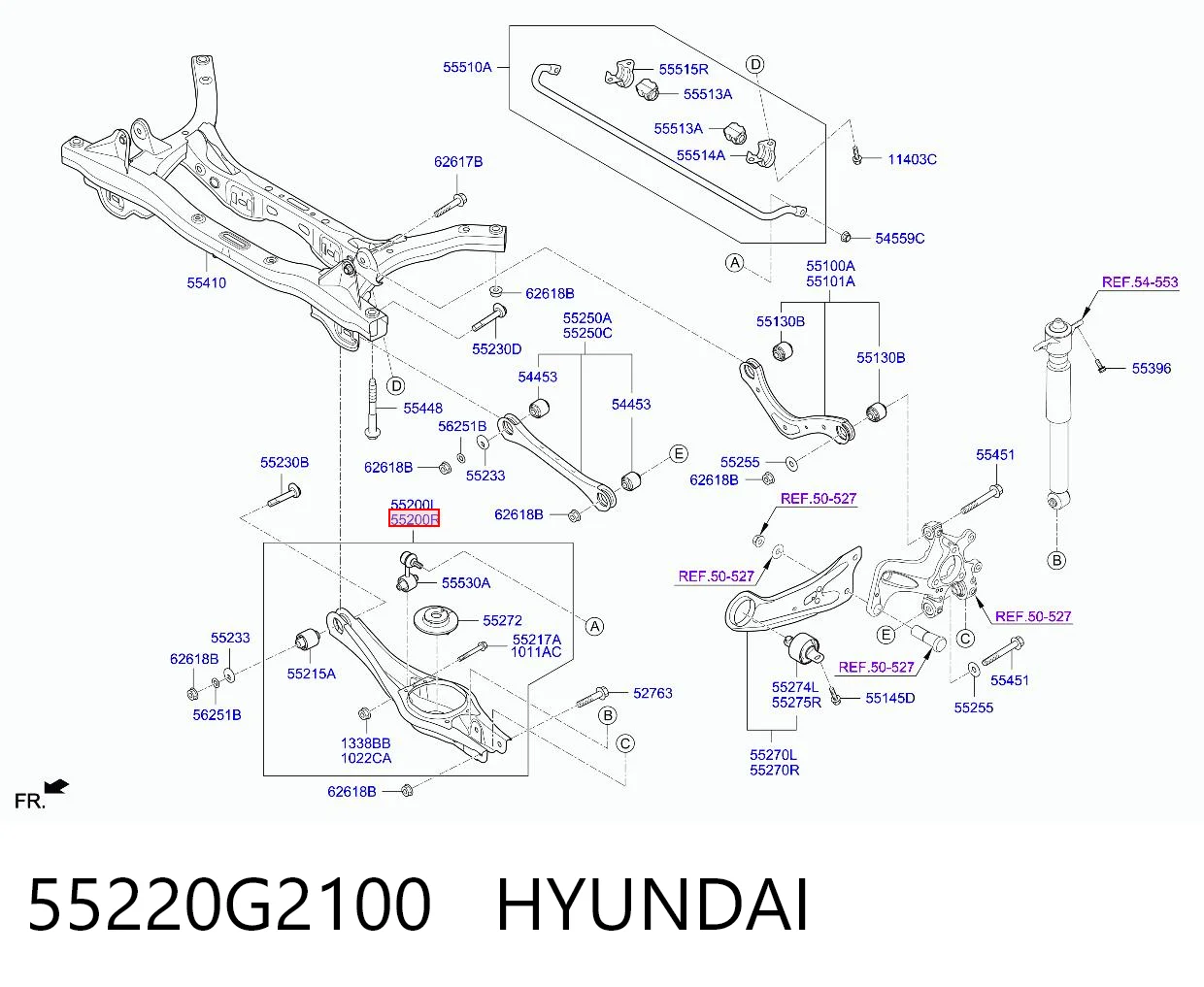 55220G2100 Hyundai/Kia Braço oscilante inferior direito de suspensão traseira