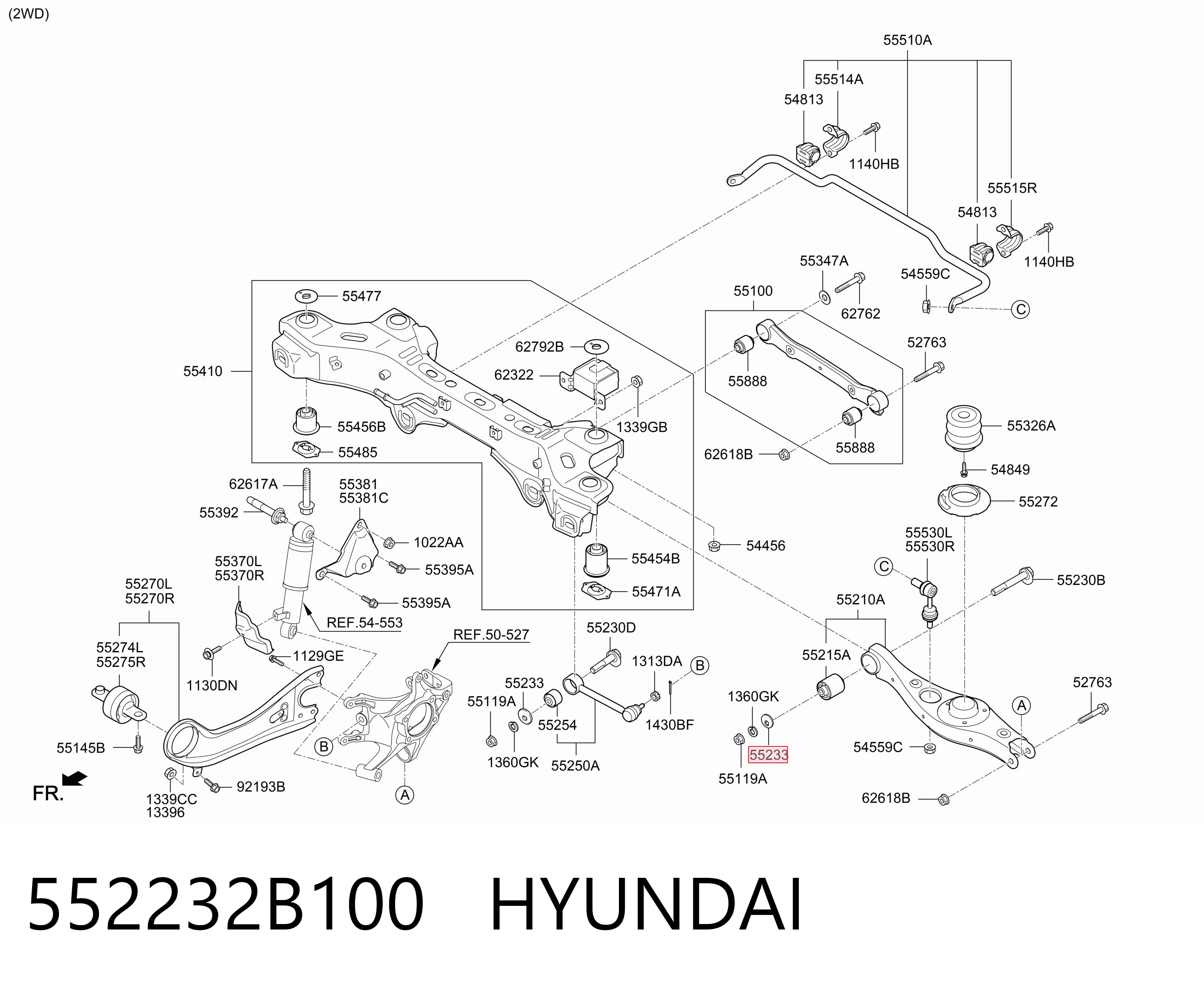 552232B100 Hyundai/Kia Arruela de parafuso de fixação do braço oscilante superior traseiro interno