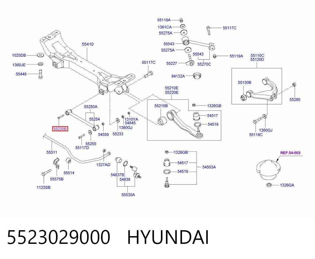 5523029000 Hyundai/Kia Parafuso de fixação de braço oscilante de inclinação traseiro, interno