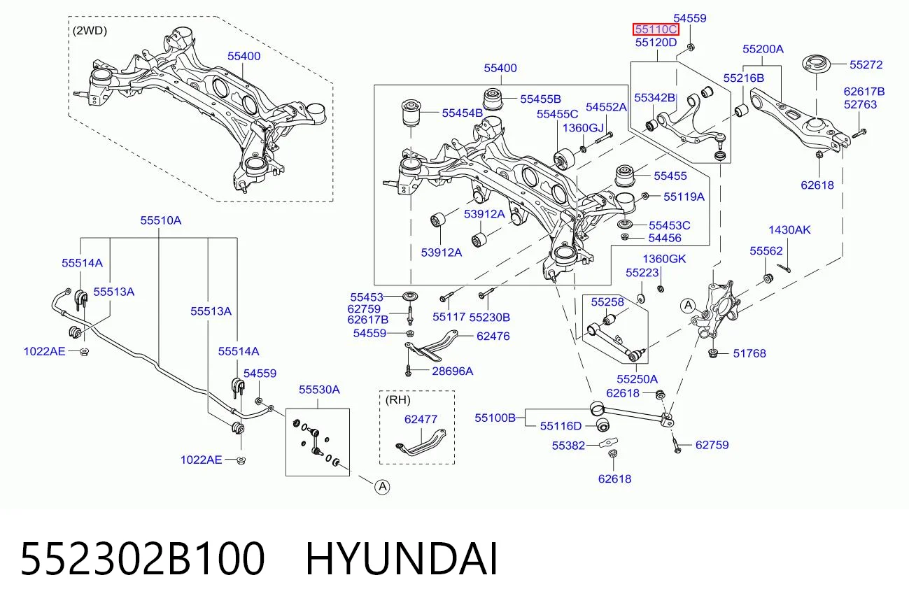 552302B100 Hyundai/Kia Braço oscilante superior esquerdo de suspensão traseira