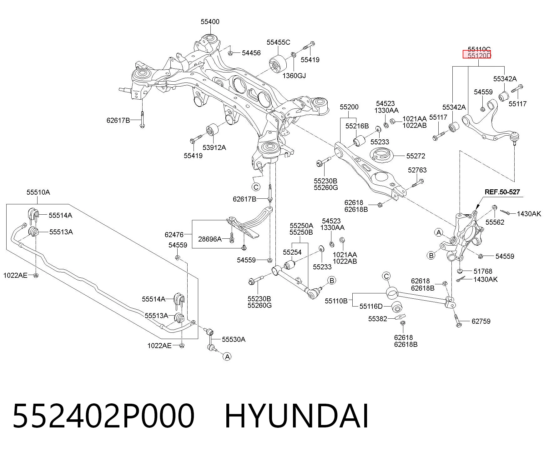 552402P000 Hyundai/Kia Braço oscilante superior direito de suspensão traseira